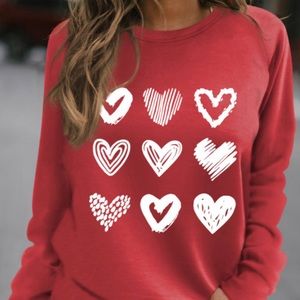 Red Heart print crew neck long sleeve graphic sweatshirt